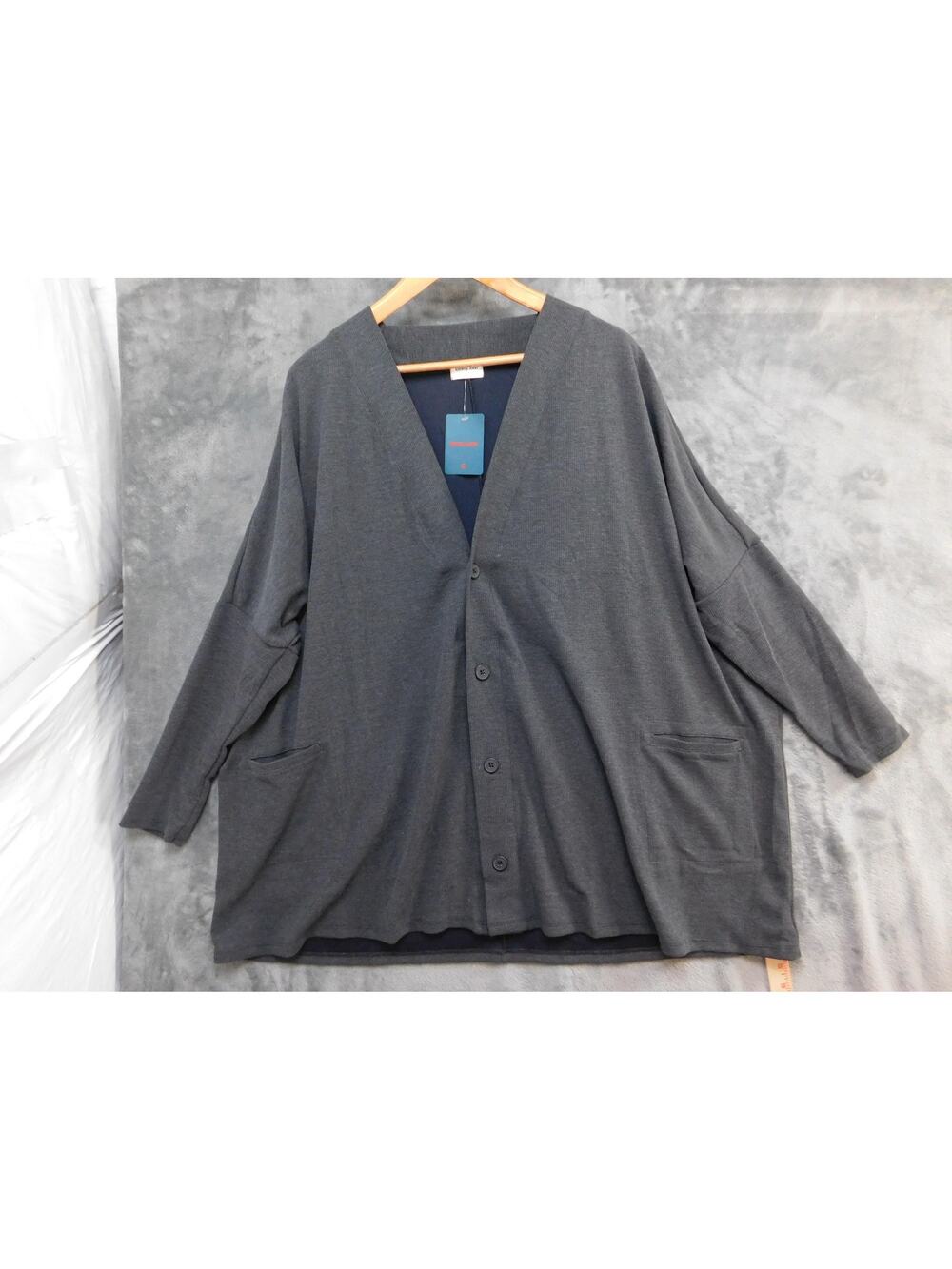 Tommy John Cardigan Sweater Womens M/L Gray Waffle Knit V Neck Button Front